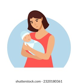 La madre sostiene al bebé en sus brazos. Ilustración vectorial de estilo plano.