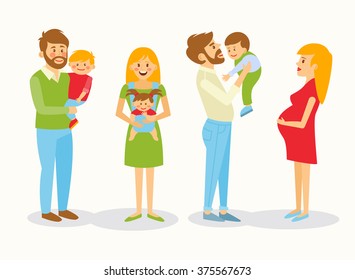 The mother holds the baby in a sling, caring, kindness, warmth. A boy sits on hands at the daddy. Carrying the baby in a sling.