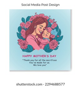 Mother Hug Baby clipart.Mother Day Social Media post Design .Motherwood vector illustration