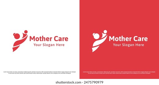 Mother hug baby logo design illustration. Abstract silhouette of a mother holding a baby in a warm embrace of love midwife health care charity. Minimal simple icon symbol.