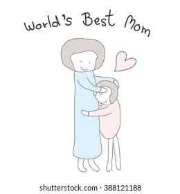 mother hug children with heart and word world's best mom vector