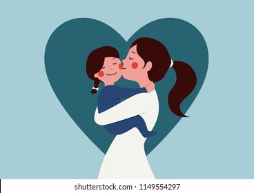 mother hug daughter flat character design