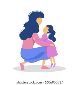 Mother hug her little daughter with love. Mom and child. Relationship in family. solated vector illustration in cartoon style