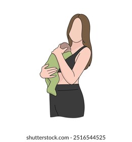 Mother hug newborn baby on white background. Motherhood vector illustration