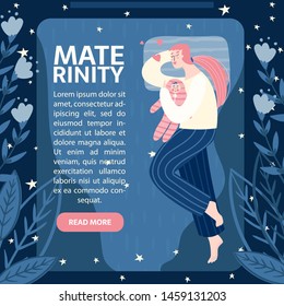 Mother hugging child in bed at night. Health care, and parenthood. Family planning, maternity, vector concept