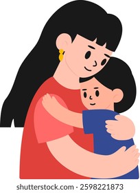 Mother Hugging Child Vector Cartoon Clipart 