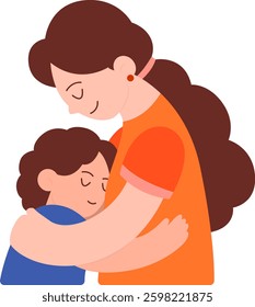 Mother Hugging Child Vector Cartoon Clipart 