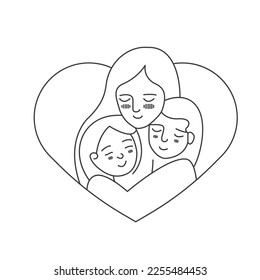 Mother hugging childs  Vector thin line icon illustration for concepts like Mother's day  Mother holding daugthers