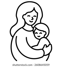 Mother hugging childs. Vector thin line icon illustration for concepts like Mother s day. Mother holding. isolated vector illustration on white background.