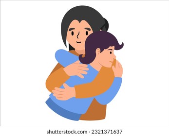 Mother hugging daughter or avatar icon illustration