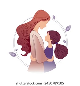 mother hugging daughter, commemorative poster for Mother's Day. vector illustration 