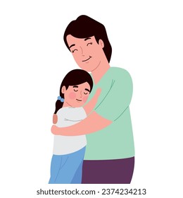 mother hugging daughter cute illustration isolated