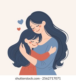 Mother Hugging Daughter with Love and Care Simple Flat Modern Soft Illustration