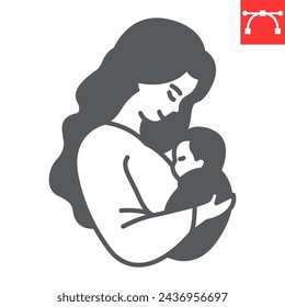 Mother hugging her baby glyph icon, mom day and together, mother with baby vector icon, vector graphics, editable stroke solid sign, eps 10.