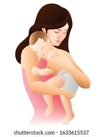 Mother hugging her baby. Graphic vector