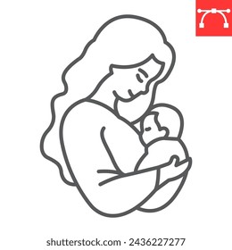 Mother hugging her baby line icon, mom day and together, mother with baby vector icon, vector graphics, editable stroke outline sign, eps 10.