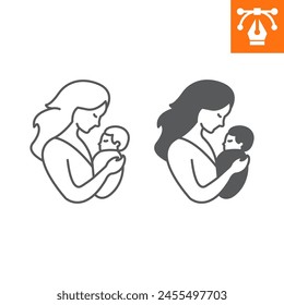 Mother hugging her baby line and solid icon, outline style icon for web site or mobile app, mother's day and newborn, mother with baby vector icon, simple vector illustration, vector graphics.