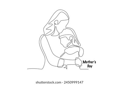 Mother hugging her child. Mothers day concept one-line drawing