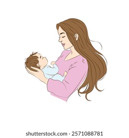 Mother Hugging Her Cute Baby Vector Illustration