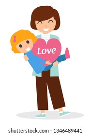 Mother hugging her lovely daughter, Vector character illustration