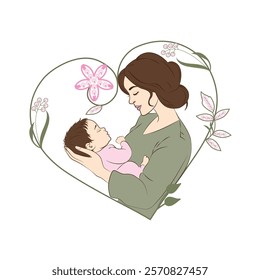 Mother Hugging Her Loving Baby Vector Illustrations