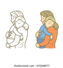 Mother hugging her sleeping child