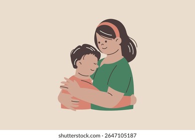 Mãe abraçando seu filho ilustração