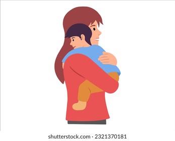 Mother hugging son avatar icon illustration