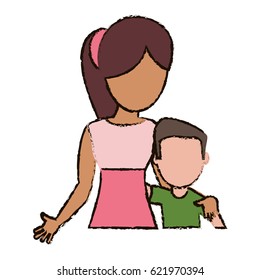 mother hugging son together