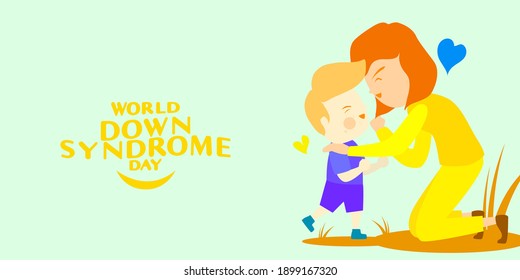 mother hugging son in world down syndrome day. Family concept mom and child