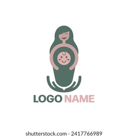 Mother hugs the baby logo. Modern, unique, character.