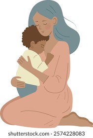 Mother hugs child. Family. Flat style illustration.