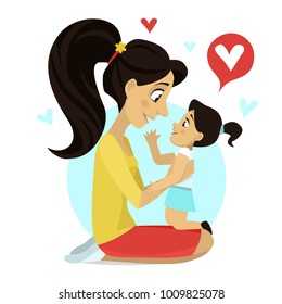 Mother hugs daughter. Mother's love. Mom's hug. Vector illustration. Card on Mother's Day