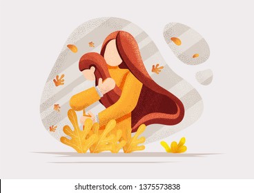 Mother hugs little daughter. Vector illustration. Mother's day greeting card 
with monotone background.