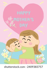 Mother hugs son with love, cartoon style illustration