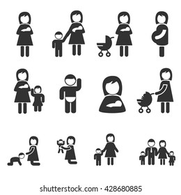 mother icon, baby mother vector icon set