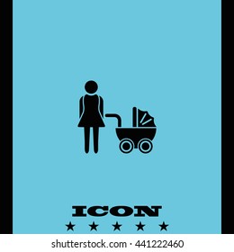 Mother icon. Motherhood image. Baby carriage icon.