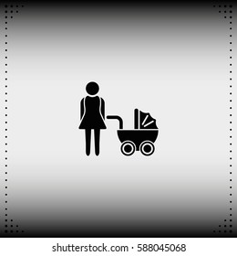 Mother icon. Motherhood image. Baby carriage icon.