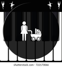 Mother icon. Motherhood image. Baby carriage icon.