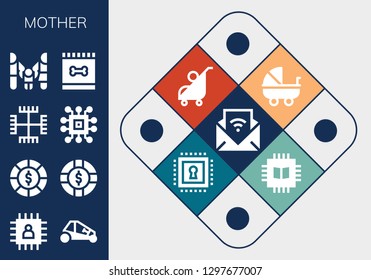  mother icon set. 13 filled mother icons. Simple modern icons about  - Feed, Chip, Buggy, Chips, Gnosticism, Family, Stroller