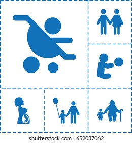 Mother icon. set of 6 mother filled icons such as pregnant woman, family, father and son, baby carriage, old woman and child
