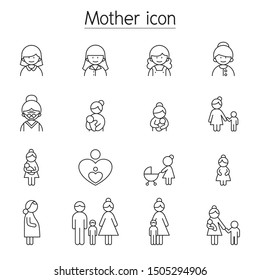 Mother icon set in thin line style