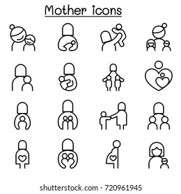 Mother icon set in thin line style