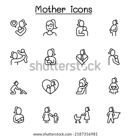 Mother icon set in thin line style