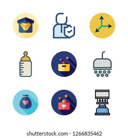 mother icon set. vector set about move, insurance, shelter and feeding bottle icons set.