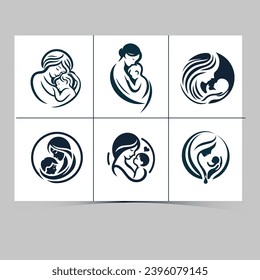 Icono madre Ilustración vectorial. símbolo de mamá y bebé. silueta madre y bebé, signo de la Clínica de Medicina aislada en fondo blanco con sombra, Estilo plano para gráfico 