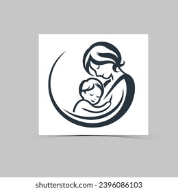 Mother Icon Vector illustration. mom and baby symbol. mother and baby silhouette, Medicine Clinic sign isolated on white background with shadow, Flat style for graphic 