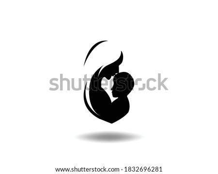Mother Icon Vector illustration. mom and baby symbol. mother and baby silhouette, Medicine Clinic sign isolated on white background with shadow, Flat style for graphic and web design, logo. svg cut