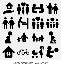 Mother icons set. set of 16 mother filled icons such as baby changing room, family, pregnant woman, family home, house insurance, couple with newborn, old woman and child
