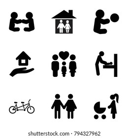 Mother icons. set of 9 editable filled mother icons such as baby changing room, family, house insurance, family house